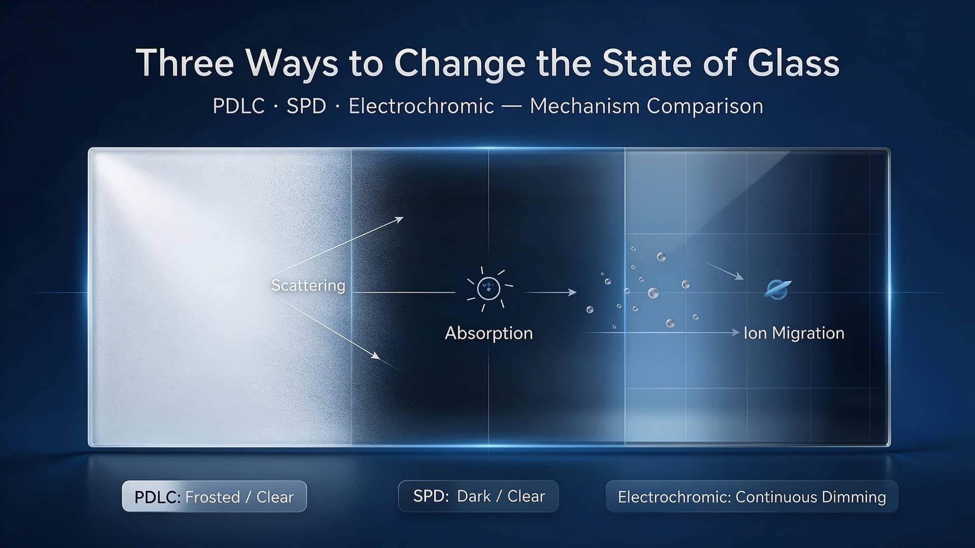 PDLC vs SPD vs Electrochromic: How They Differ